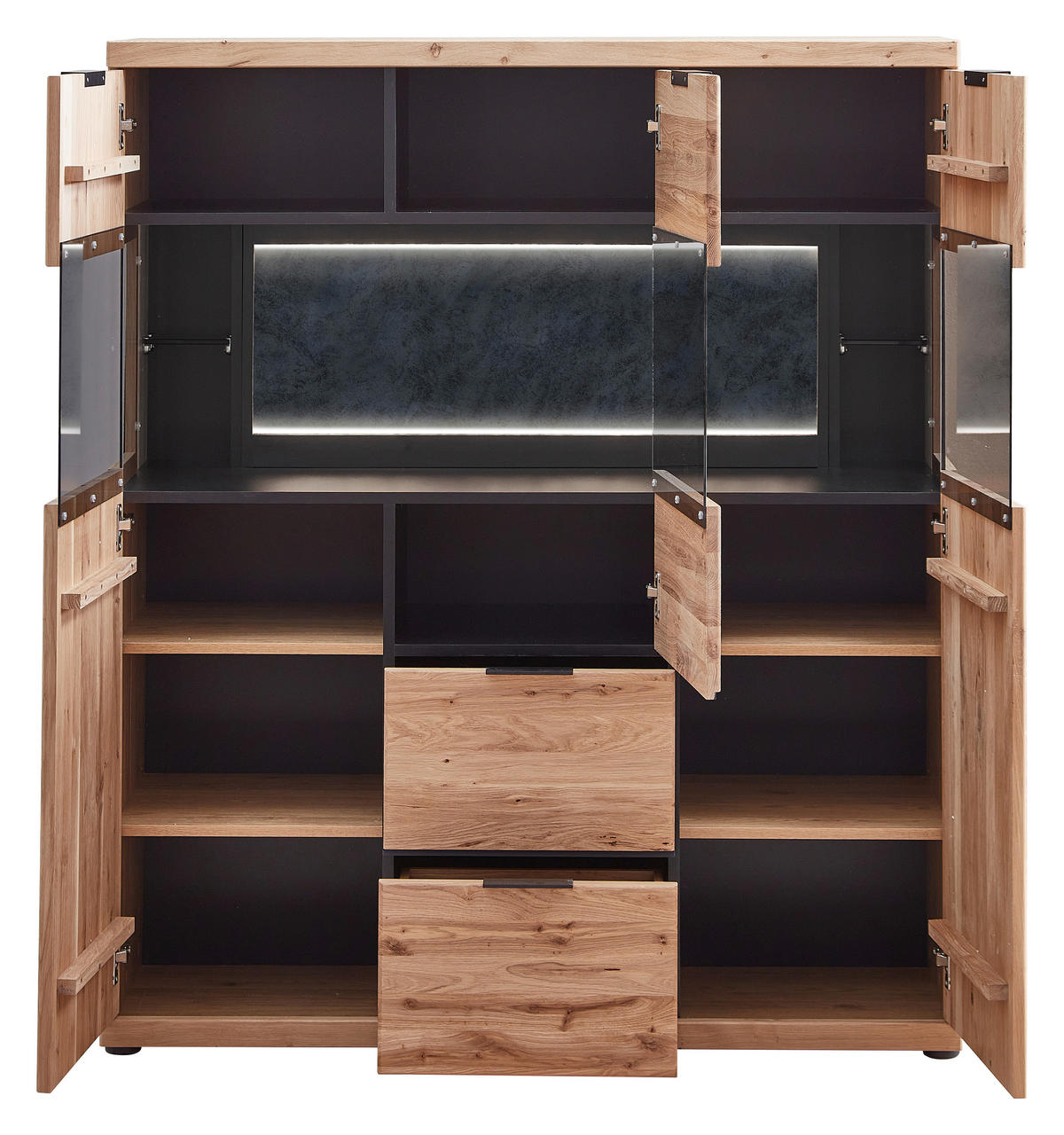 HIGHBOARD  122/144/42 cm 2 Schublade(n)  - Eiche Bianco/Anthrazit, Natur, Glas/Holz (122/144/42cm) - Linea Natura