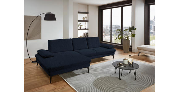 ECKSOFA in Chenille, Mikrofaser Dunkelblau  - Schwarz/Dunkelblau, Design, Textil/Metall (157/299cm) - Dieter Knoll