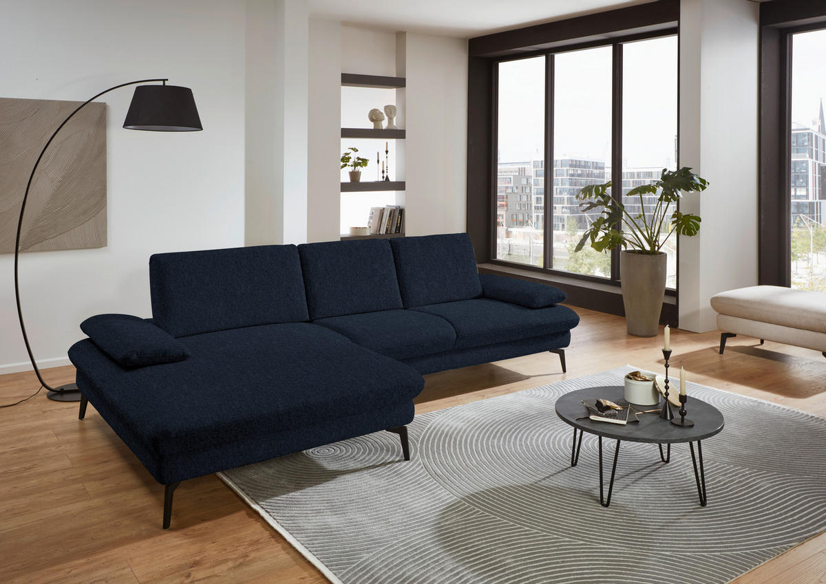 ECKSOFA in Chenille, Mikrofaser Dunkelblau  - Schwarz/Dunkelblau, Design, Textil/Metall (157/299cm) - Dieter Knoll