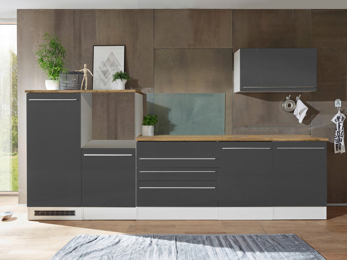 MODULKÖK UTAN VITVAROR 320 cm   i vit, grå högglans  - vit/skogsek, Basics, metall/trämaterial (320cm) - Respekta