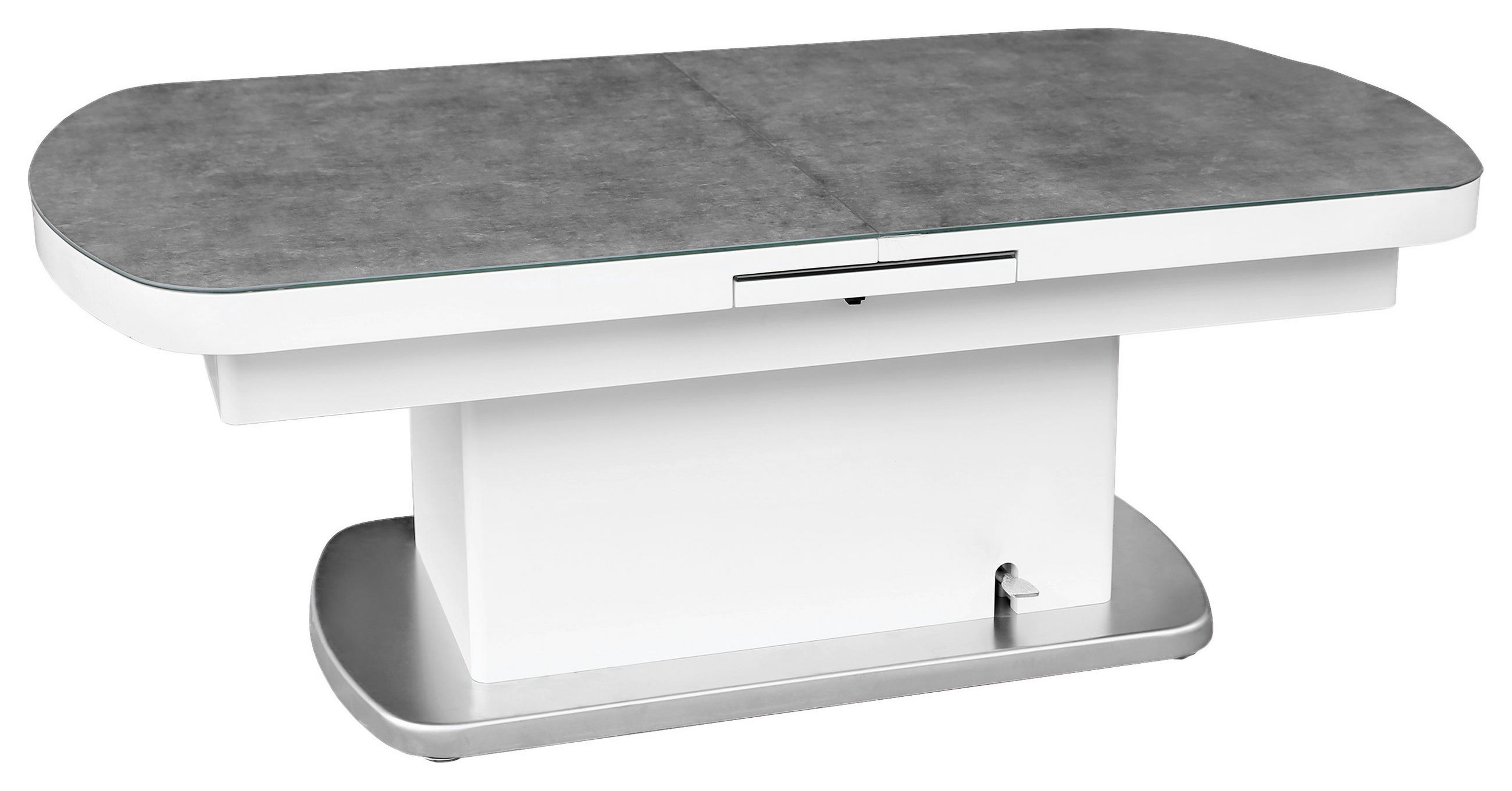 COUCHTISCH 135-160/75/51-79,5 cm ESG oval Grau, Weiß, Edelstahlfarben ausziehbar, höhenverstellbar  - Edelstahlfarben/Weiß, Design, Glas/Holzwerkstoff (135-160/75/51-79,5cm) - Novel