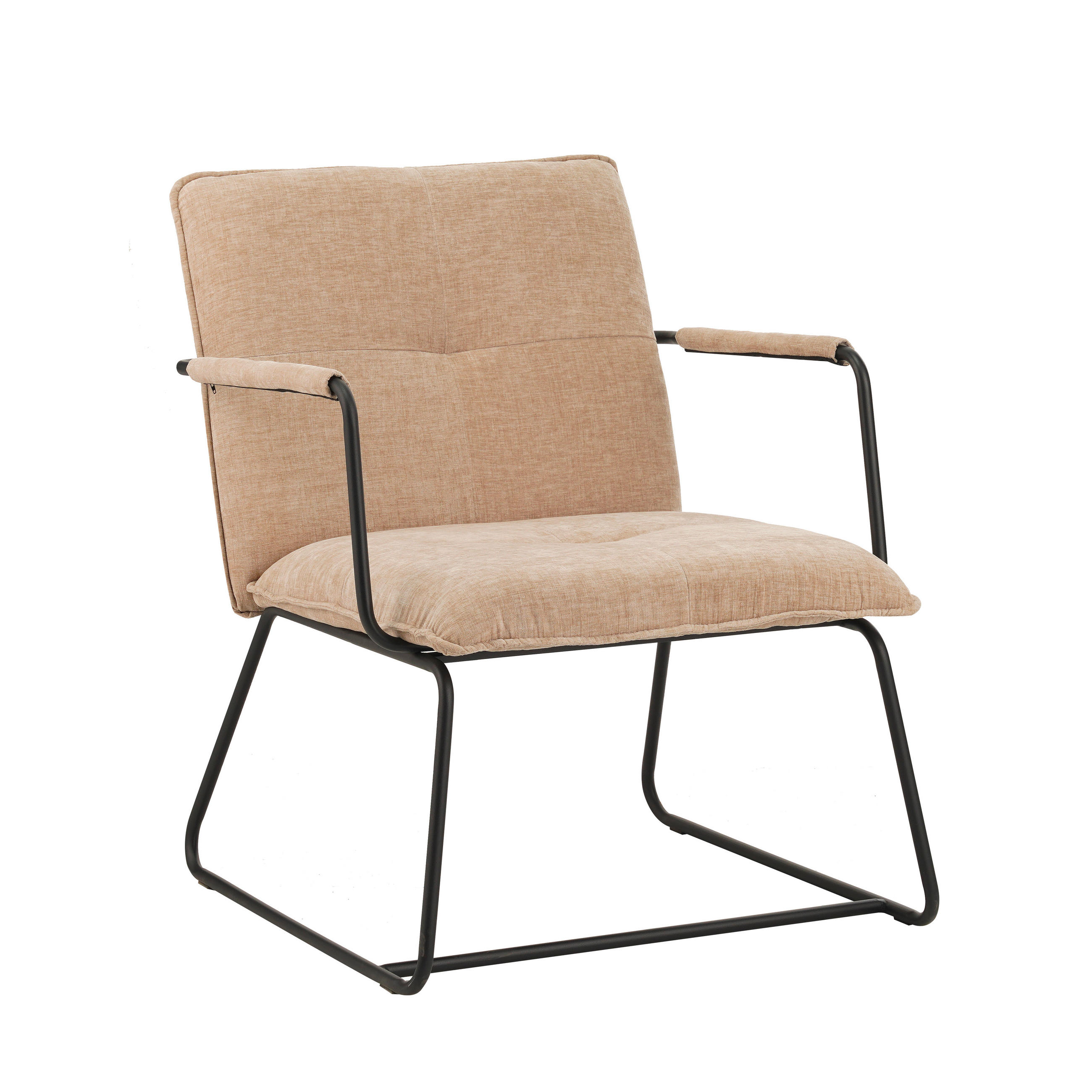 SESSEL in Chenille Beige  - Beige/Schwarz, MODERN, Textil/Metall (65/80/68cm) - MID.YOU