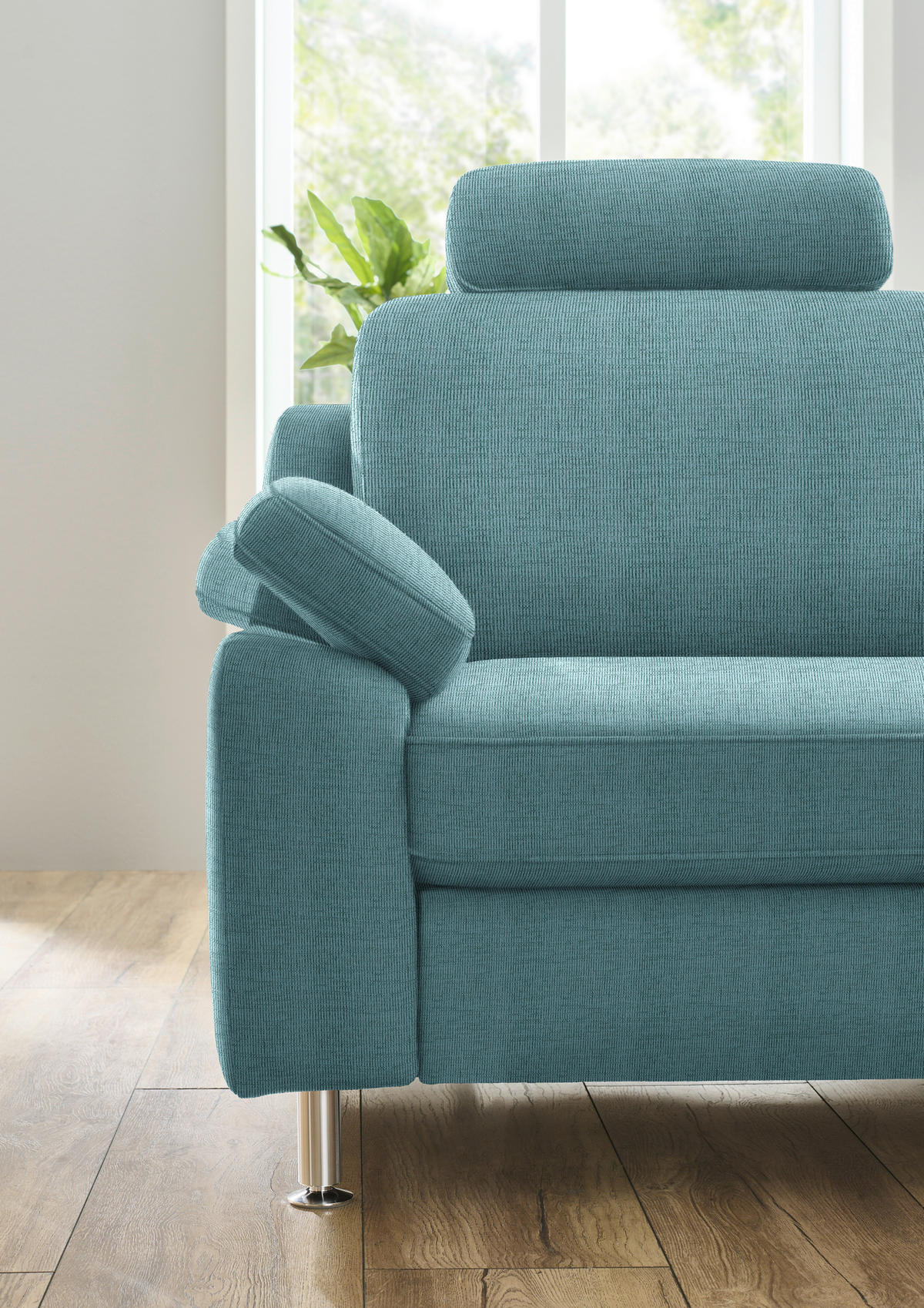 ECKSOFA in Webstoff Türkis  - Türkis/Alufarben, Konventionell, Textil/Metall (241/200cm) - Beldomo System