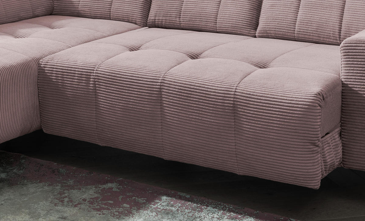 ECKSOFA in Cord Rosa  - Schwarz/Rosa, Modern, Textil/Metall (200/261cm) - Livetastic