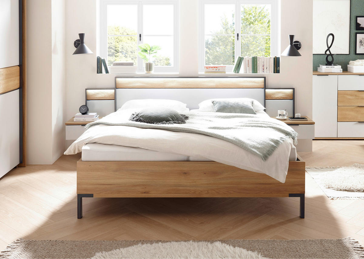 BETTANLAGE 180/200 cm  in Hellgrau, Eichefarben, Graphitfarben  - Eichefarben/Hellgrau, Design, Holz/Holzwerkstoff (180/200cm) - Xora
