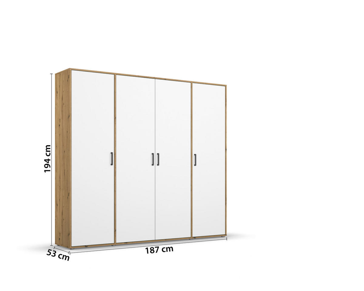 DREHTÜRENSCHRANK  in Weiß, Eiche Artisan  - Eiche Artisan/Weiß, MODERN, Holzwerkstoff/Kunststoff (187/194/53cm) - Rauch Möbel