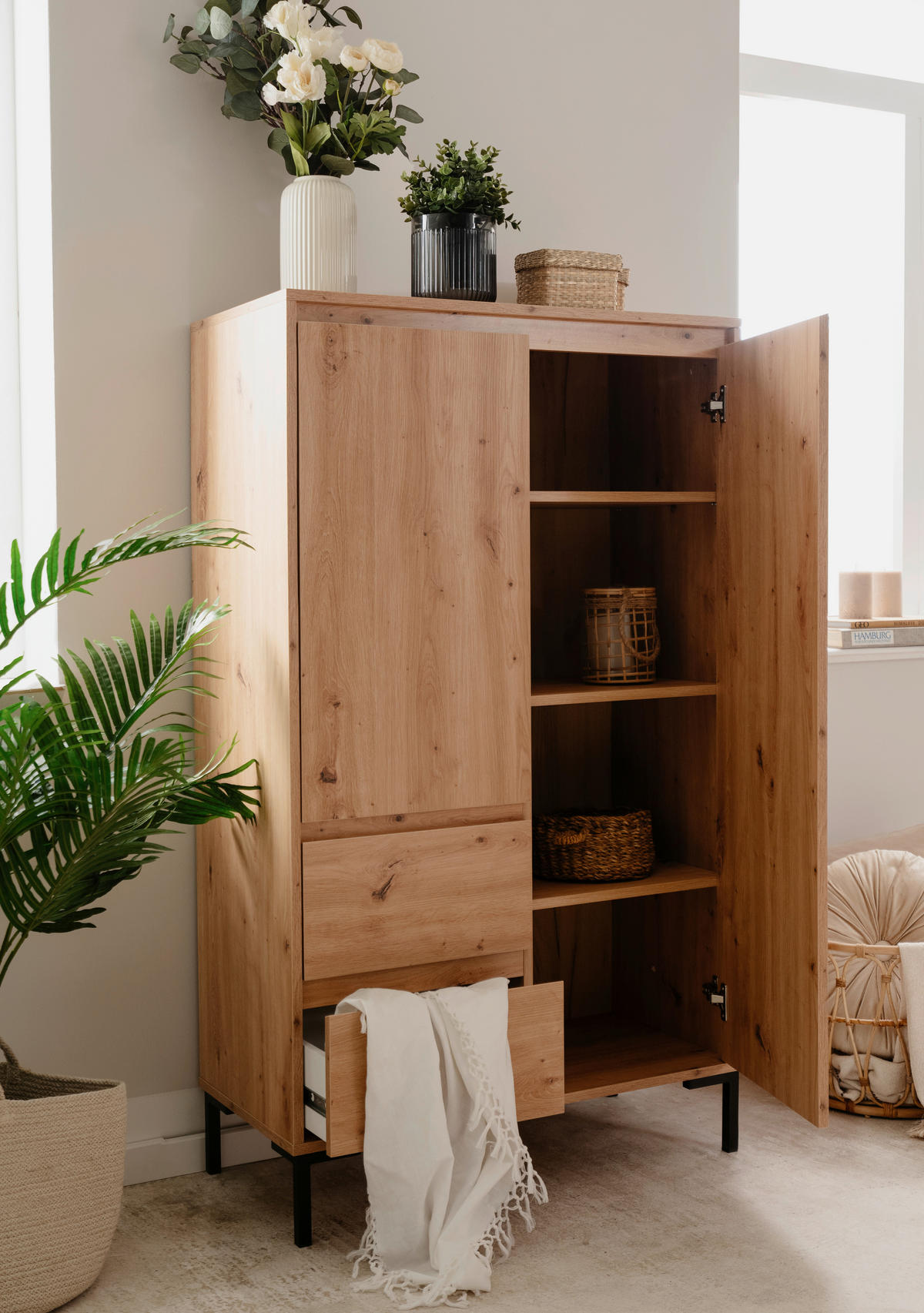 HIGHBOARD  in 81/139/40 cm  - Schwarz/Eiche Artisan, Design, Holzwerkstoff/Metall (81/139/40cm) - MID.YOU