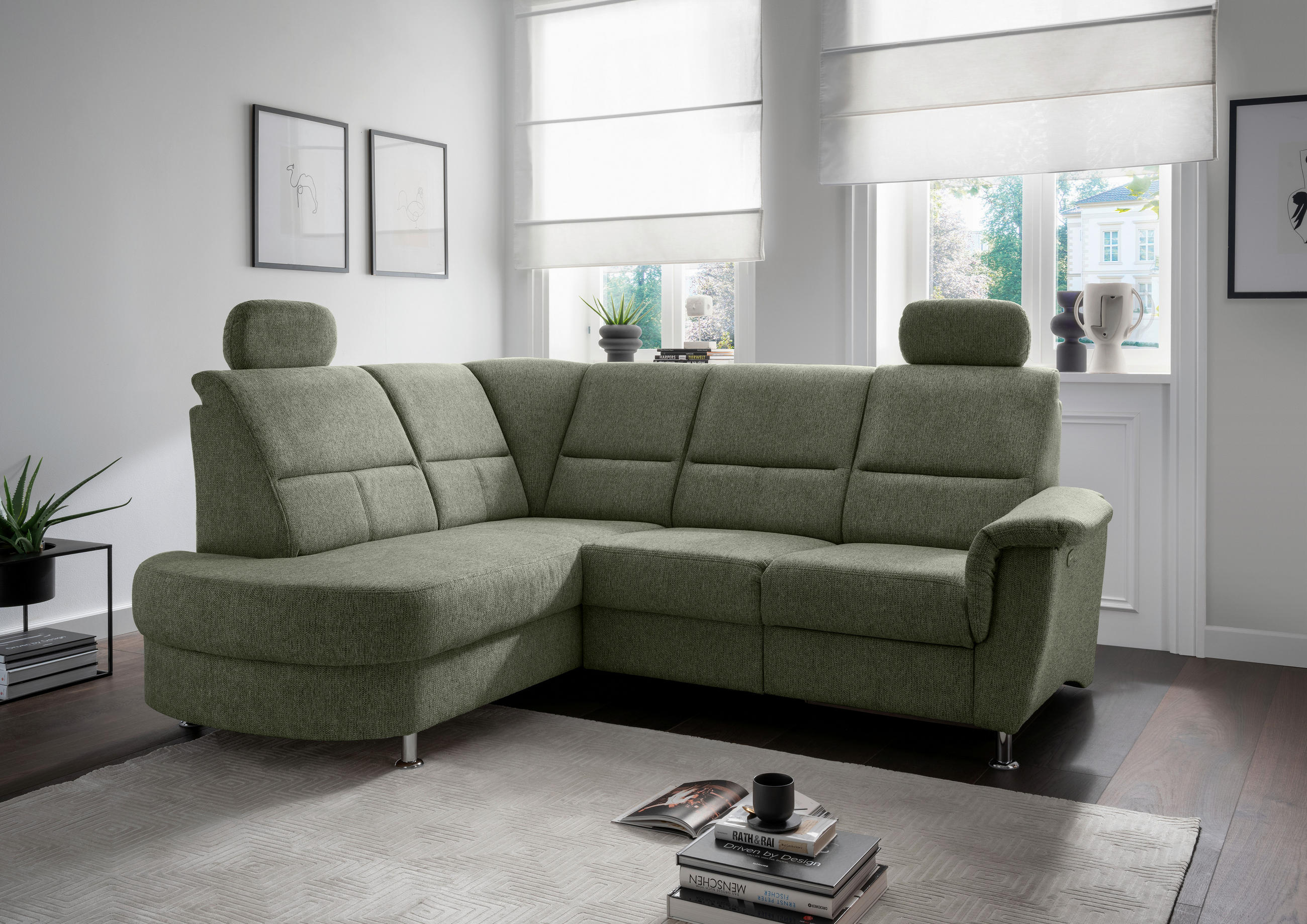 ECKSOFA in Chenille Grün  - Chromfarben/Grün, Konventionell, Textil/Metall (184/231cm) - Livetastic