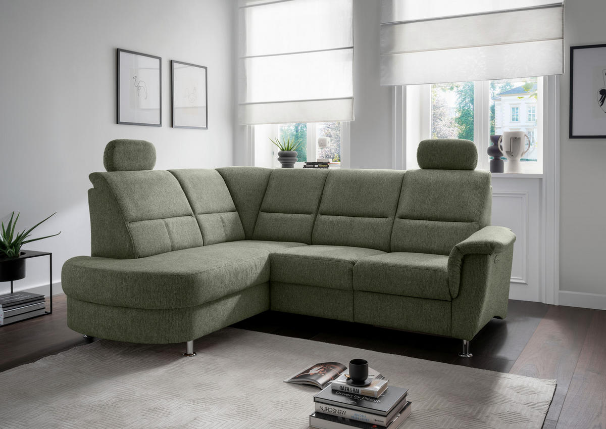 ECKSOFA in Chenille Grün  - Chromfarben/Grün, Konventionell, Textil/Metall (184/231cm) - Livetastic