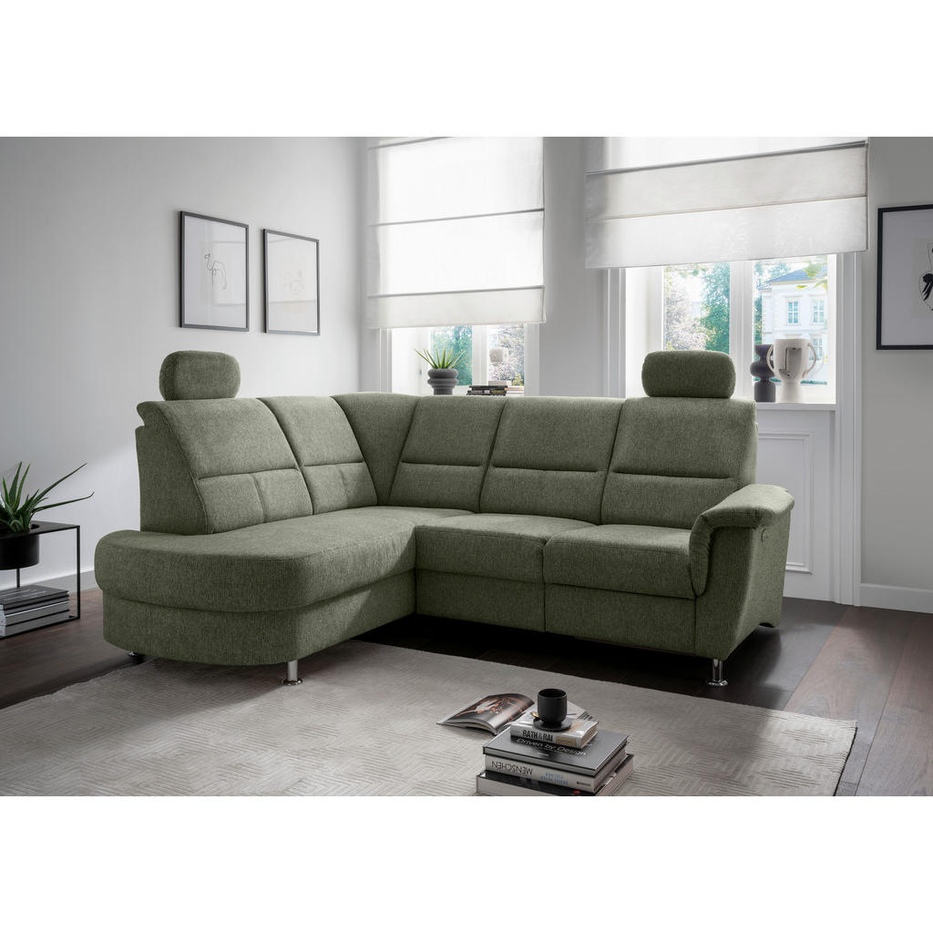 Thumbnail - Livetastic Ecksofa, Grün, Textil, Uni, 4-Sitzer, Ottomane links, L-Form, 231x184 cm, Rücken echt, USB-Anschluss, Relaxfu...
