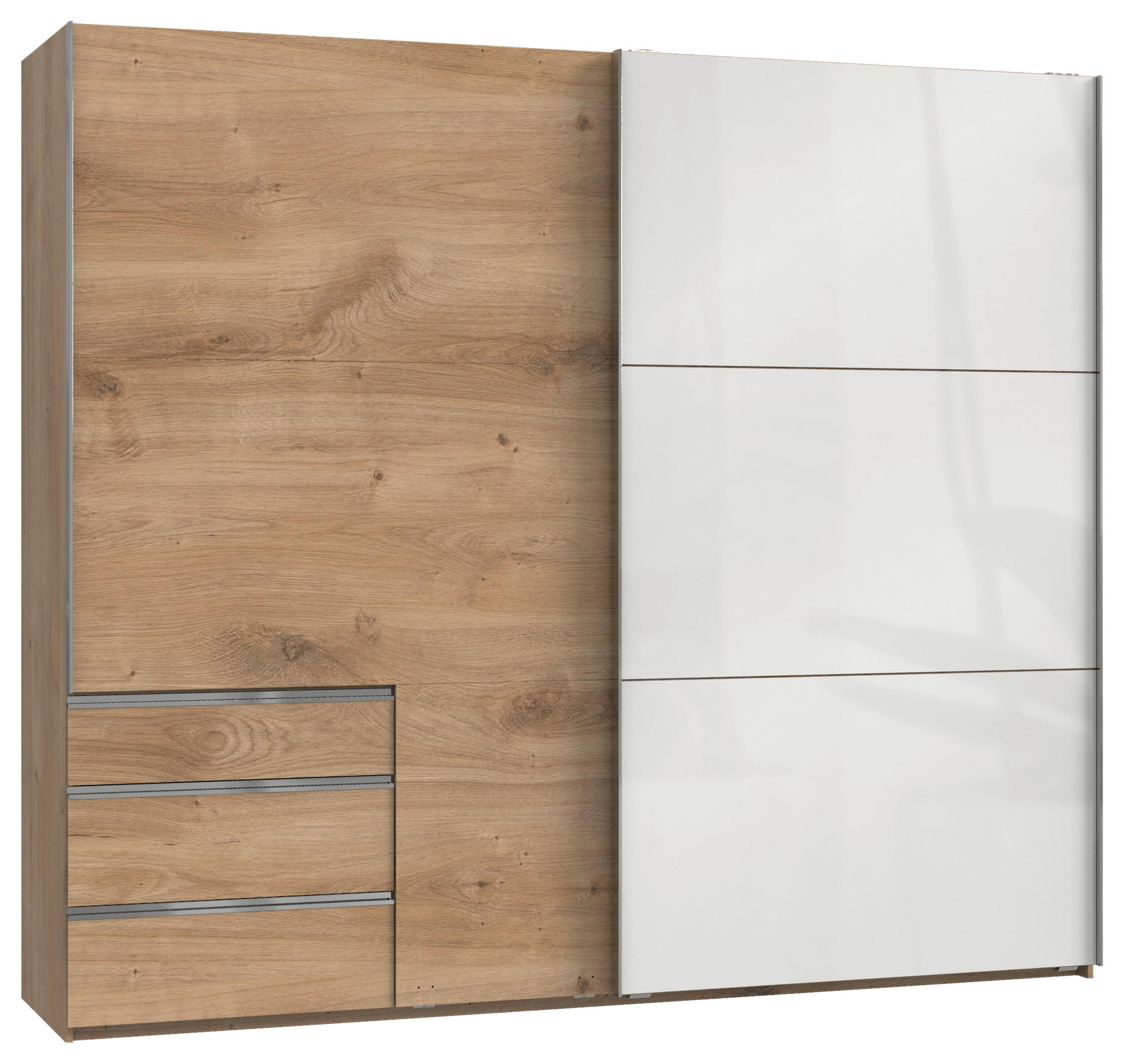SCHWEBETÜRENSCHRANK 250/216/65 cm 2-türig Weiß, Eichefarben  - Chromfarben/Eichefarben, MODERN, Holzwerkstoff (250/216/65cm) - MID.YOU