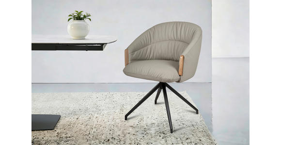 ARMLEHNSTUHL  Sitzfläche 360° drehbar, automatische Rückholfunktion  Echtleder  - Beige/Schwarz, Design, Leder/Holz (61/84/62cm) - Valnatura