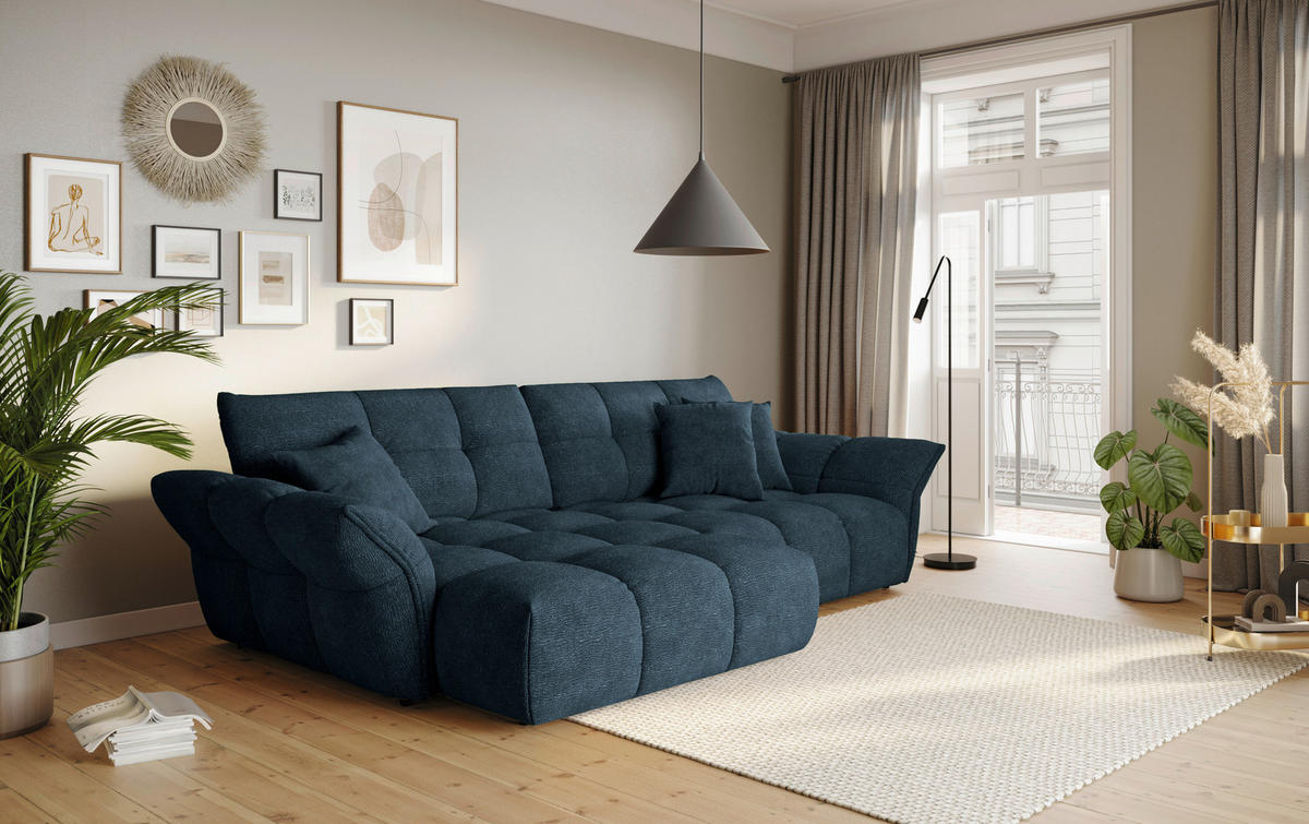 ECKSOFA Dunkelblau Chenille Rücken echt  - Schwarz/Dunkelblau, Design, Kunststoff/Textil (177/312cm) - Welnova