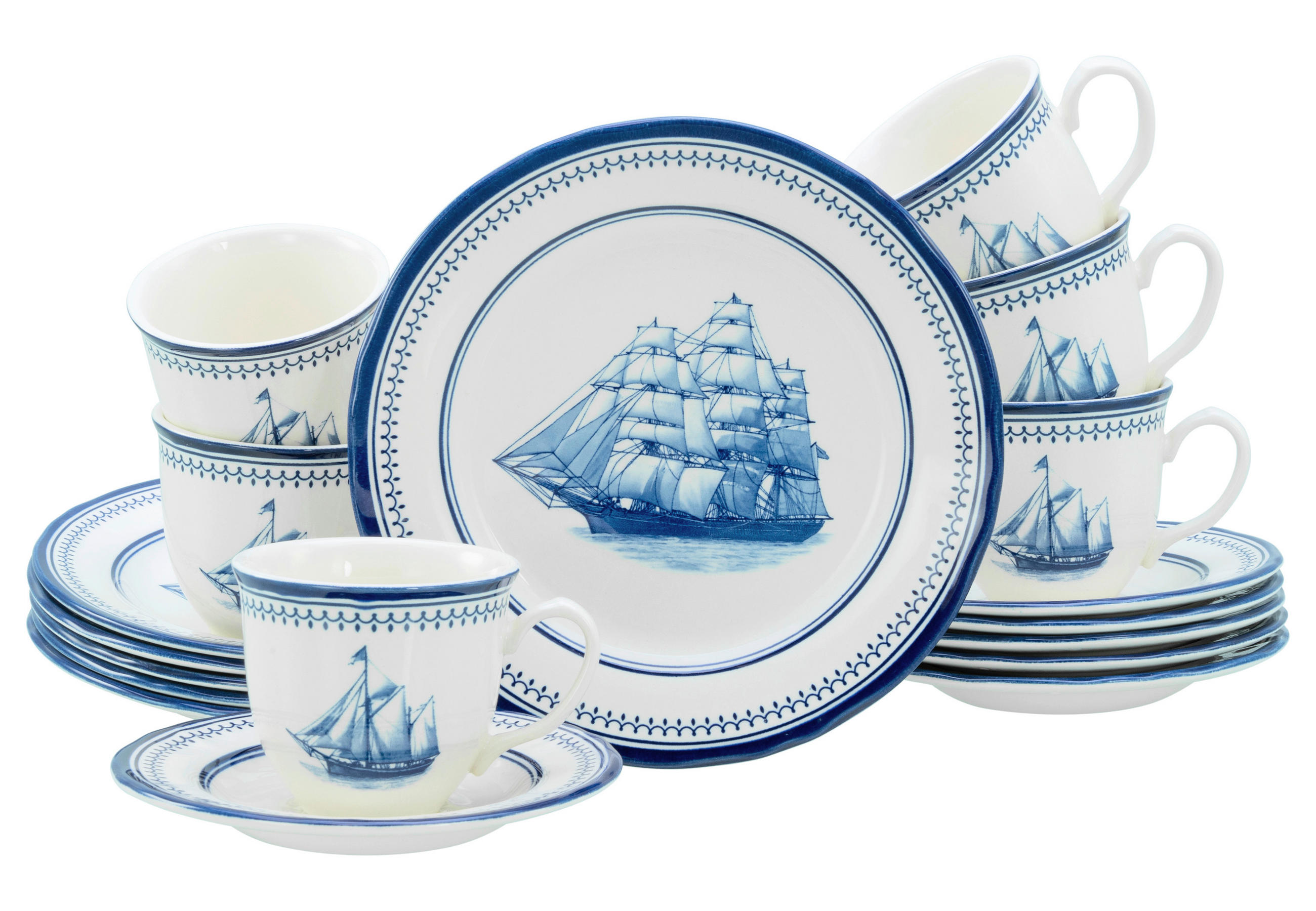 KAFFEESERVICE Blau, Weiß Segelschiff blau 18-teilig  - Blau/Weiß, Basics, Keramik - Creatable