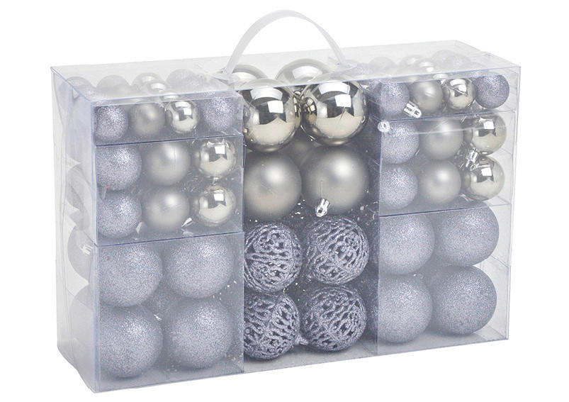 CHRISTBAUMKUGEL-SET 100-teilig  - Grau, Basics, Kunststoff (35,0/23,0/12,0cm)