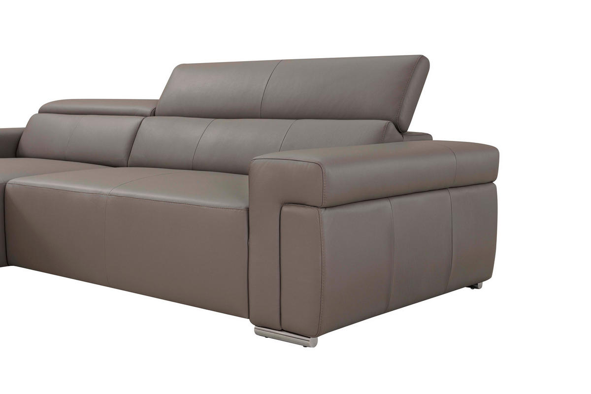 Ecksofa inkl. Funktion DUA Grau Echtleder  - Chromfarben/Grau, Design, Leder/Metall (170/293cm) - Novel