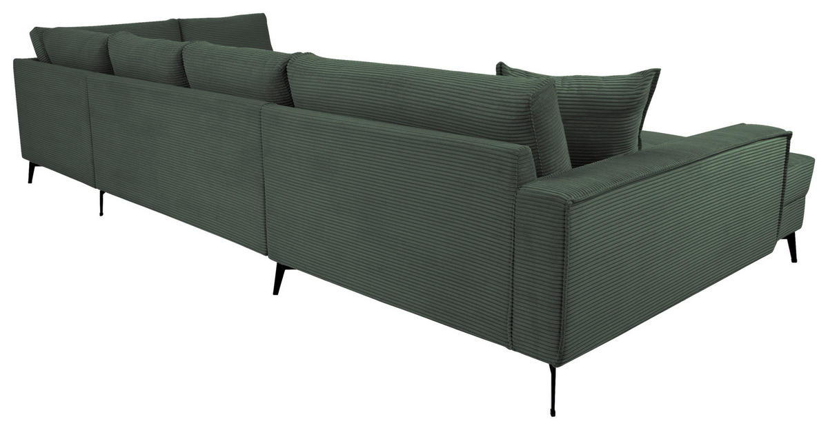 WOHNLANDSCHAFT ZERO Dunkelgrün Cord  - Dunkelgrün/Schwarz, Trend, Textil/Metall (173/362/195cm) - Livetastic