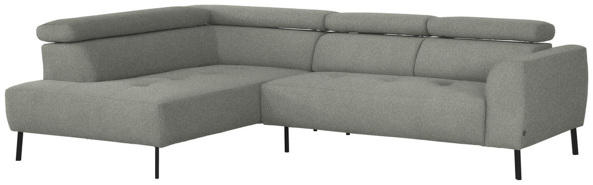 ECKSOFA in Struktur Hellgrau  205/280 cm  - Hellgrau/Schwarz, Design, Textil/Metall (205/280cm) - Xora