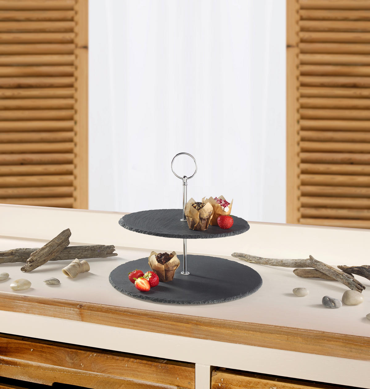 KAKFAT 2 våningar - aluminiumfärg/grå, Basics, metall/sten (25/24/25cm) - Ambia Home