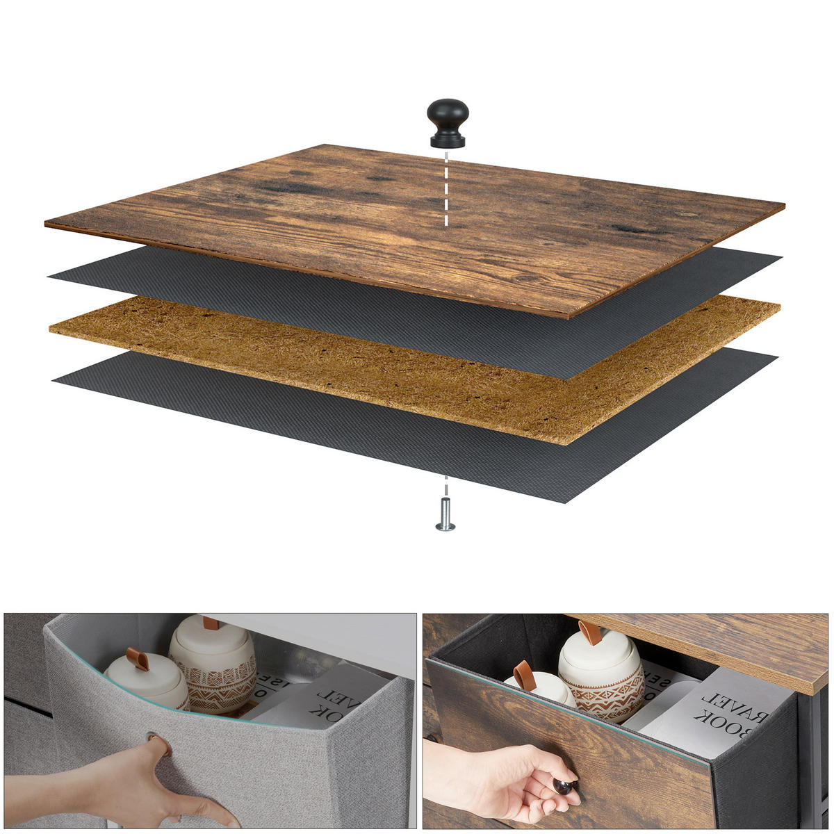 KOMMODE , 56/93/30 cm, 5 Schublade(n)  - Dunkelbraun/Schwarz, Basics, Papier/Holzwerkstoff (56/93/30cm)