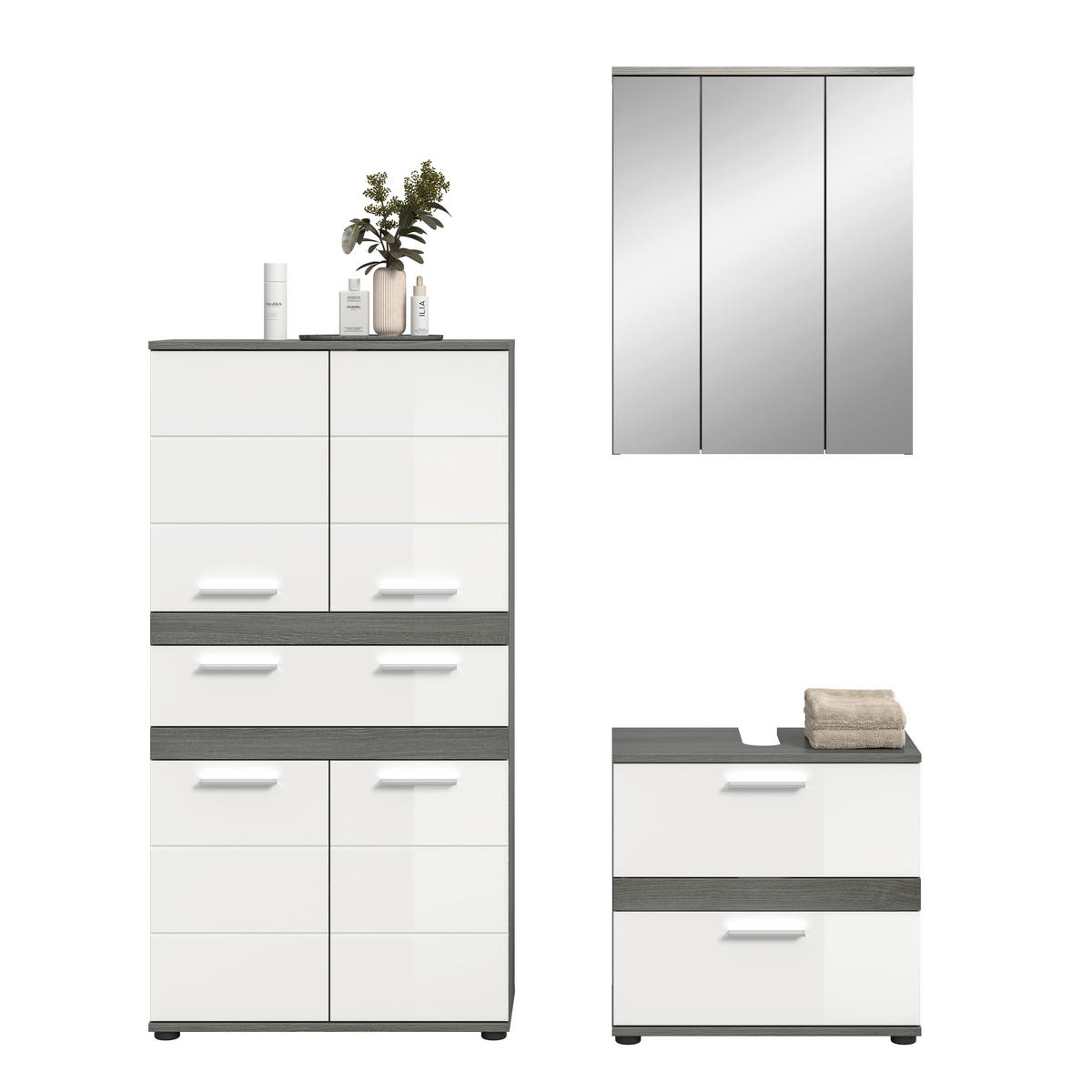 KUPAONICA  boje srebrnog hrasta, bijela visoki sjaj  - boje srebrnog hrasta/srebrne boje, Trend, staklo/drvni materijal (145cm) - MID.YOU