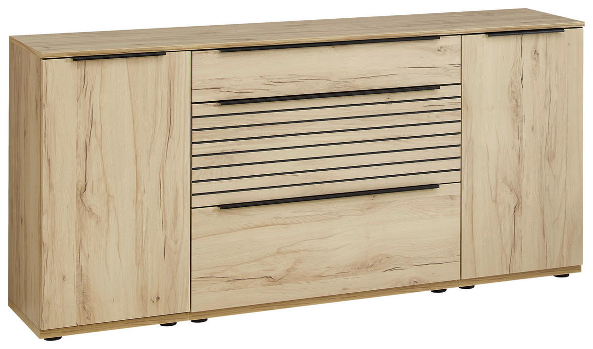 SIDEBOARD  in 180/85/40 cm  - Buchefarben/Schwarz, KONVENTIONELL, Holzwerkstoff/Kunststoff (180/85/40cm) - Venda