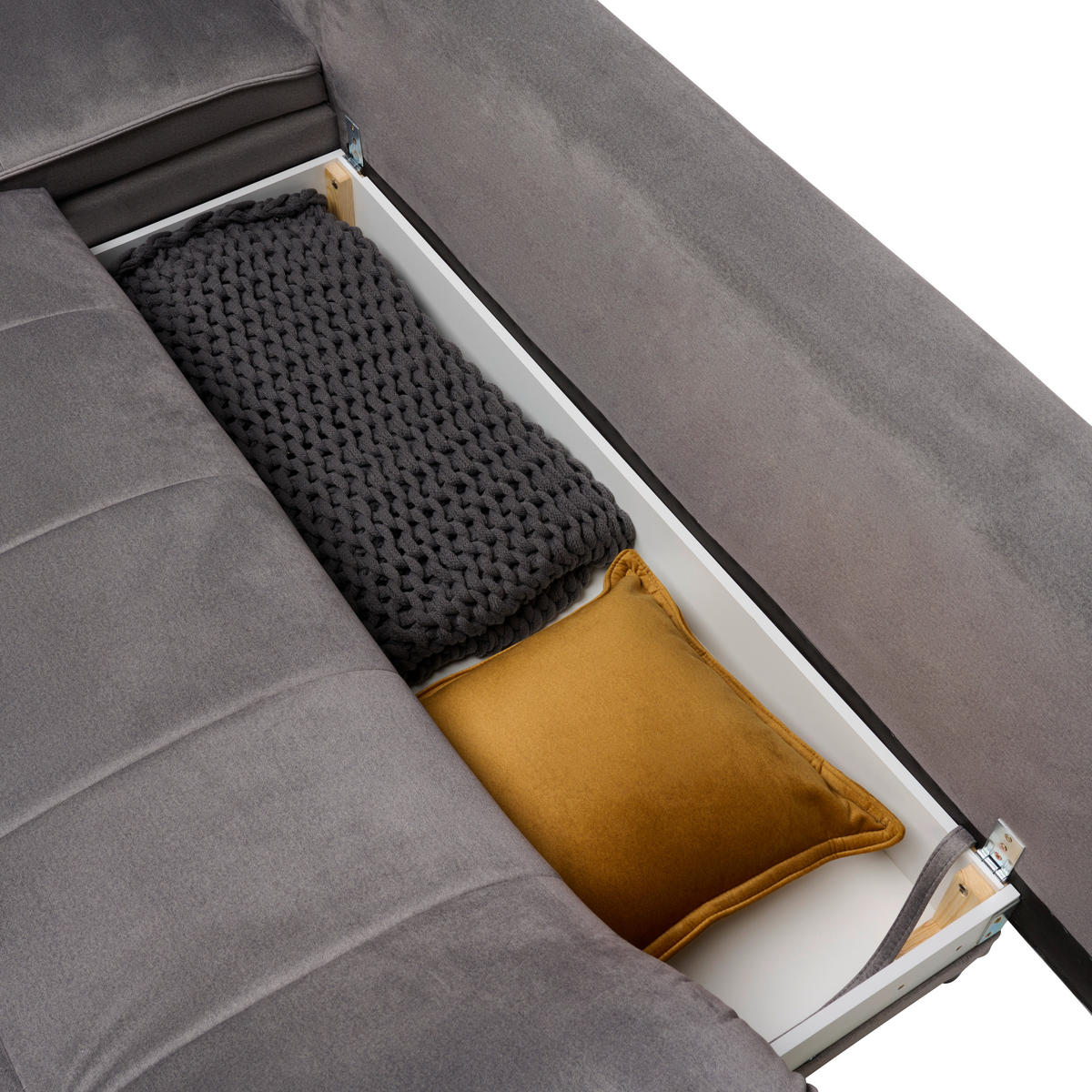 ECKSOFA Grau Velours  - Schwarz/Grau, Design, Textil/Metall (175/304cm) - Stylife