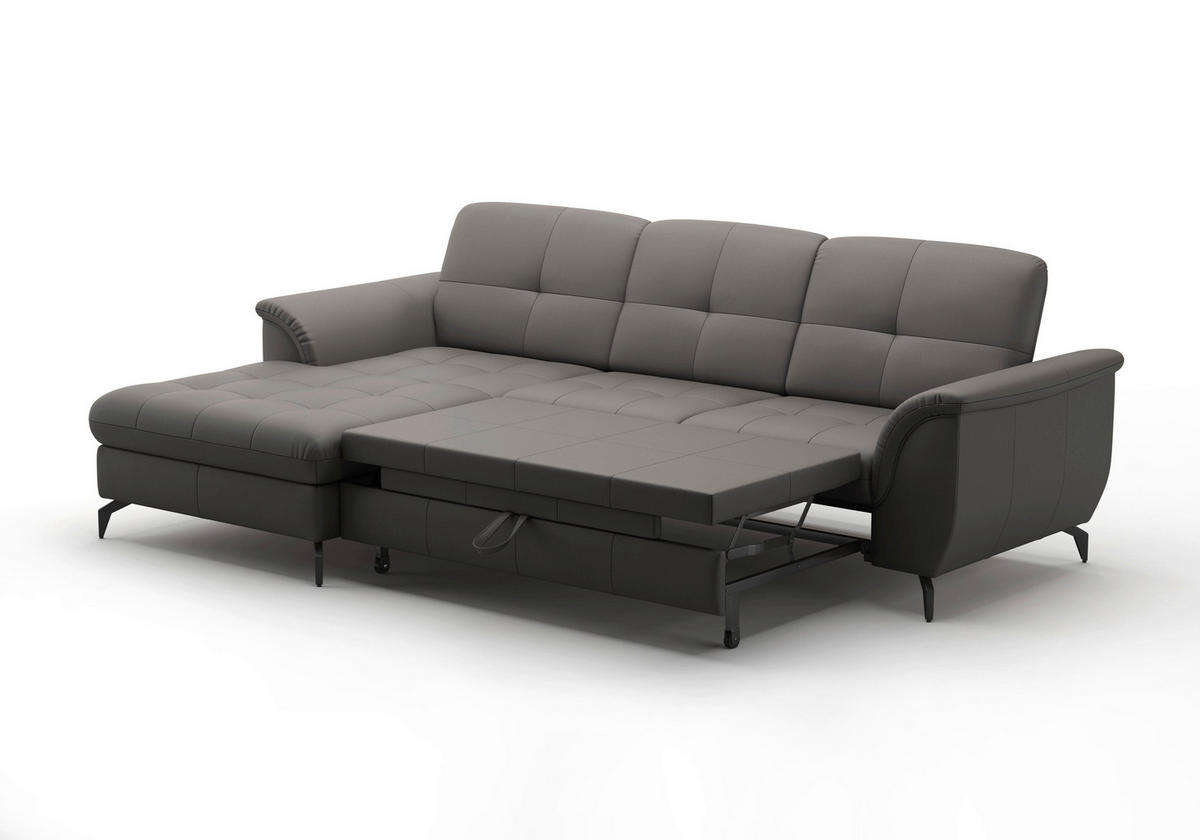 ECKSOFA ZORA E Mokka Echtleder  - Schwarz/Mokka, MODERN, Leder/Metall (164/262cm) - Sit & More