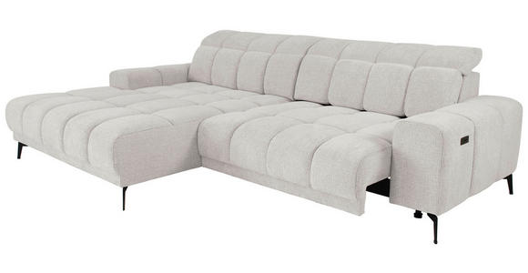 ECKSOFA inkl.Funktionen Hellgrau Chenille  - Hellgrau/Schwarz, MODERN, Textil/Metall (195/300cm) - Xora