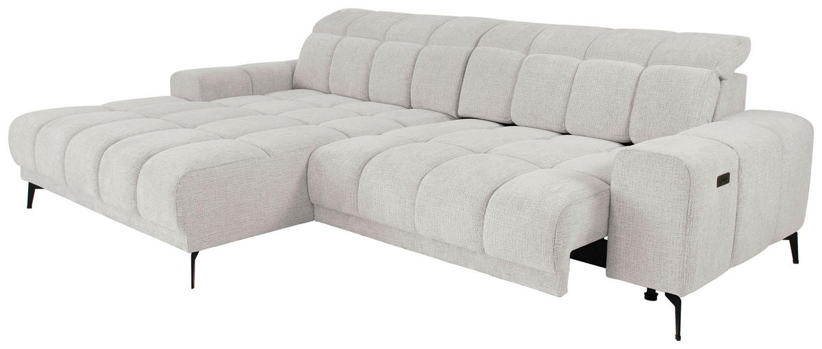 ECKSOFA inkl.Funktionen Hellgrau Chenille  - Hellgrau/Schwarz, MODERN, Textil/Metall (195/300cm) - Xora