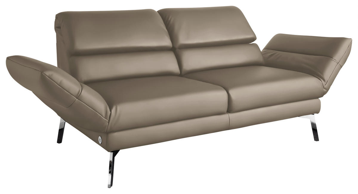 2-SITZER-SOFA Echtleder Taupe  - Taupe/Chromfarben, Design, Leder/Metall (178-226/82/96-177cm) - Dieter Knoll