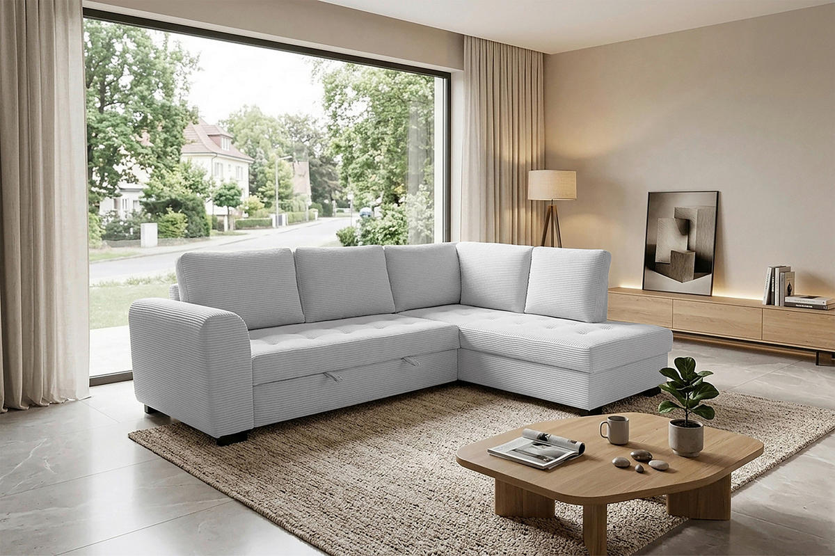 ECKSOFA JOHN Beigebraun Cord Rückenkissen, Bettkasten, Liegefläche im Originalstoff  - Beigebraun/Schwarz, Trend, Kunststoff/Textil (239/178cm) - P & B