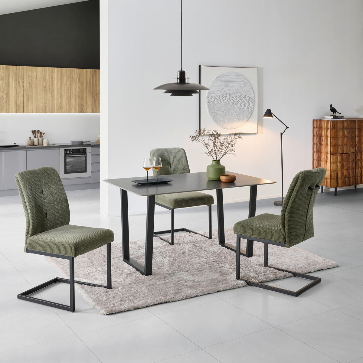 SCHWINGSTUHL  in Eisen Cord  - Schwarz/Grün, KONVENTIONELL, Textil/Metall (50/99/67cm) - MID.YOU