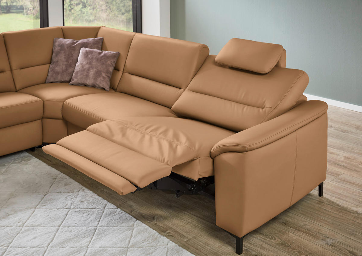 ECKSOFA  in Echtleder Hellbraun  249/290 cm  - Hellbraun/Schwarz, KONVENTIONELL, Leder/Metall (249/290cm) - Beldomo Premium