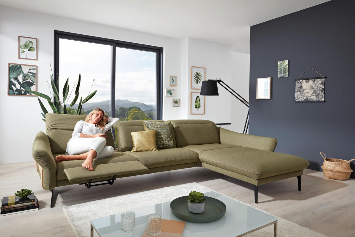 ECKSOFA in Webstoff Olivgrün  - Anthrazit/Olivgrün, Design, Holz/Textil (314/179cm) - Himolla