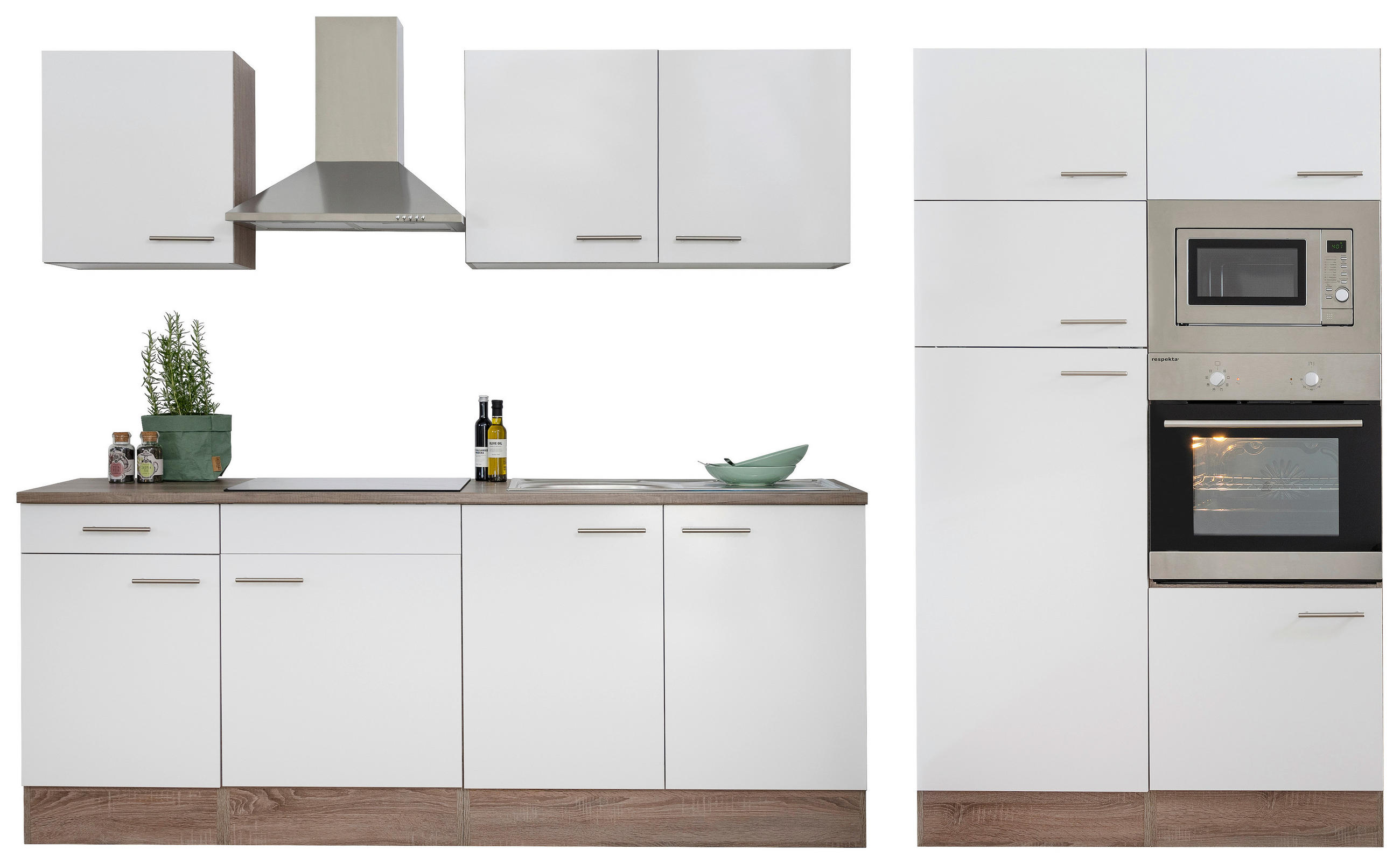 MODULKÖK UTAN VITVAROR 330/205/60 cm   i vit, ekfärgad  - vit/stålfärgad, Basics, metall/trämaterial (330/205/60cm) - Respekta
