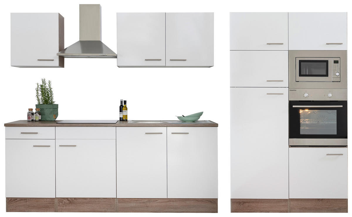 KÜCHENLEERBLOCK 330/205/60 cm   in Weiss, Eichefarben  - Weiss/Edelstahlfarben, Basics, Holzwerkstoff/Metall (330/205/60cm) - Respekta
