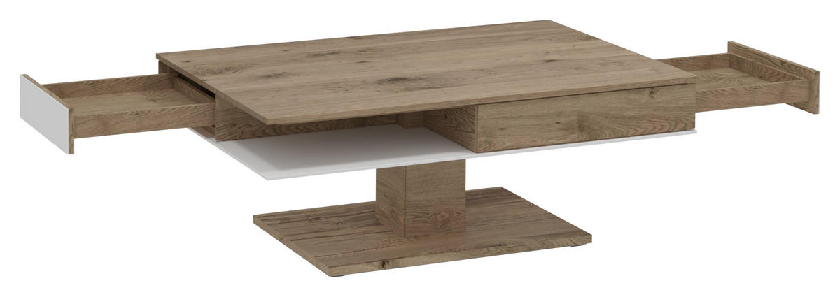 COUCHTISCH in Holz, Glas 120/75/46 cm  - Weiss/Eichefarben, Design, Glas/Holz (120/75/46cm) - Voglauer