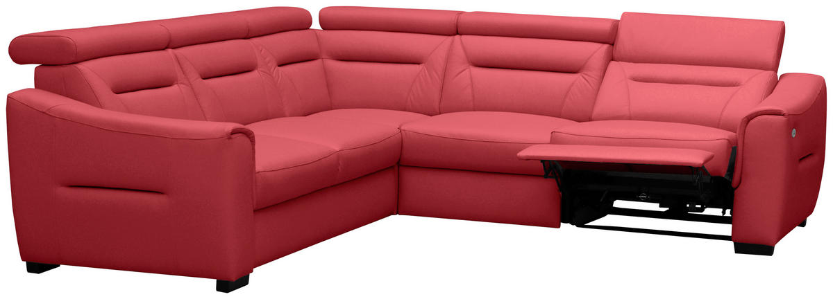 ECKSOFA Lederlook Echtleder Rot  - Wengefarben/Rot, Design, Leder/Holz (260/260cm) - Celina Home