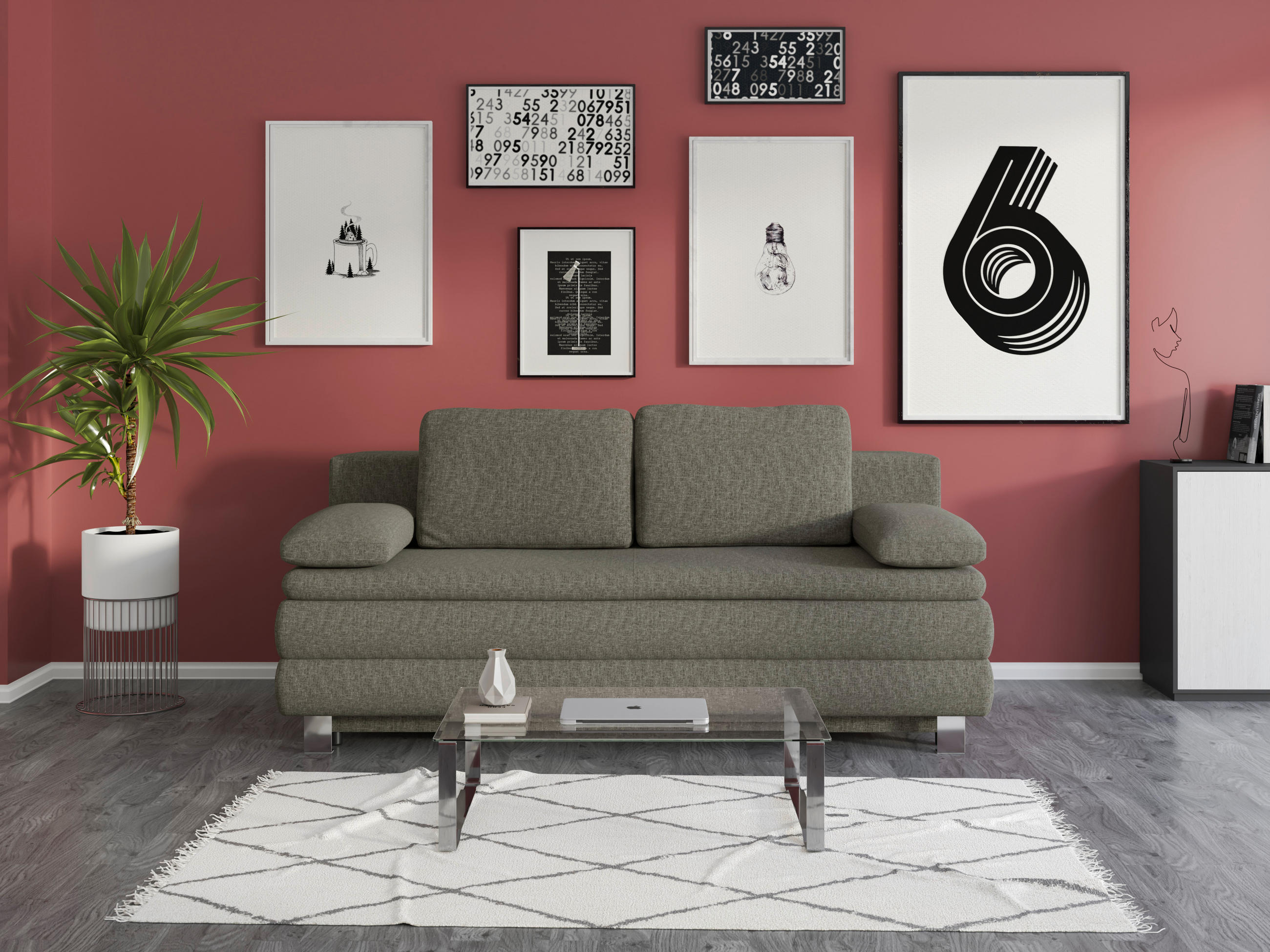 BOXSPRINGSOFA in Flachgewebe Grau  - Silberfarben/Grau, Design, Textil/Metall (202/96/105cm) - Carryhome