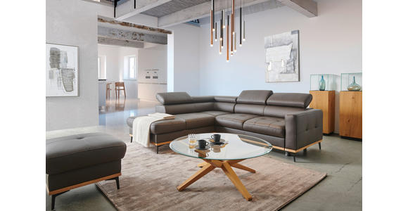 ECKSOFA Dunkelbraun Echtleder - Dunkelbraun/Schwarz, Design, Leder/Holz (220/252cm) - Novel