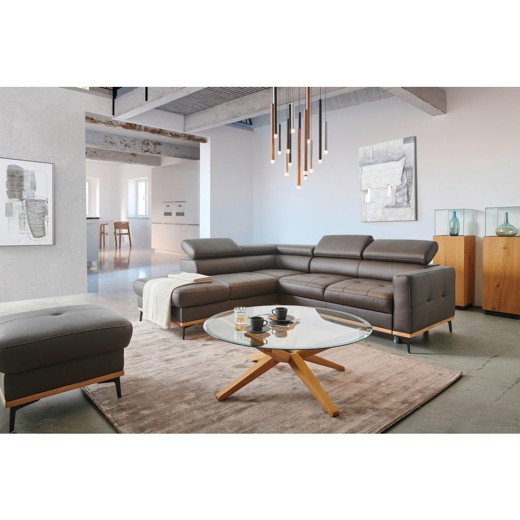 Thumbnail - Novel Ecksofa, Dunkelbraun, Leder, Echtleder, Rindleder, Eiche, vollmassiv, 5-Sitzer, Ottomane links, L-Form, 252x220 cm...