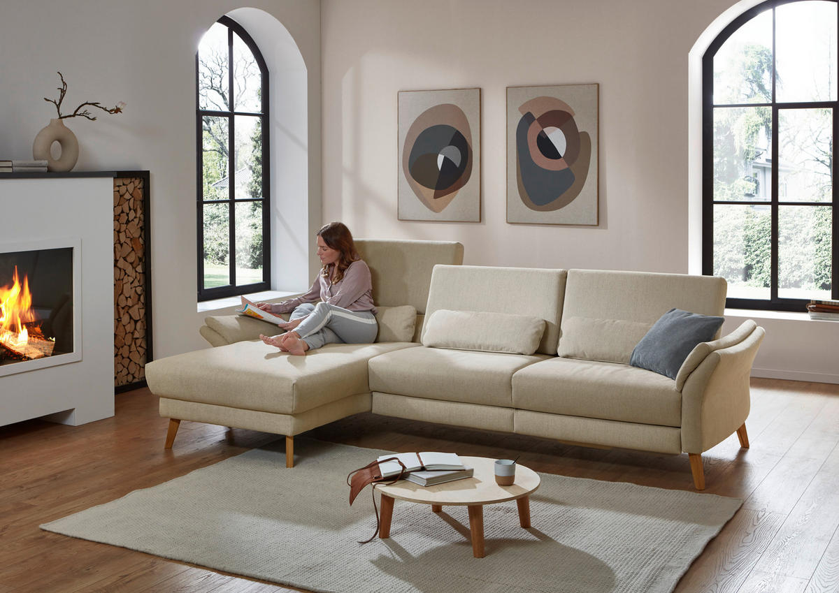 ECKSOFA Beige Chenille, Flachgewebe  - Beige/Naturfarben, Design, Holz/Textil (281/157cm) - Valnatura
