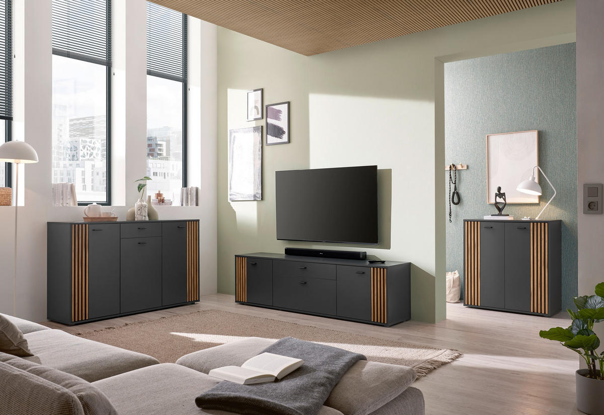 SIDEBOARD Dublin 139/86/38 cm 1 Schublade(n)  - Eichefarben/Anthrazit, Design, Holzwerkstoff/Kunststoff (139/86/38cm) - Xora