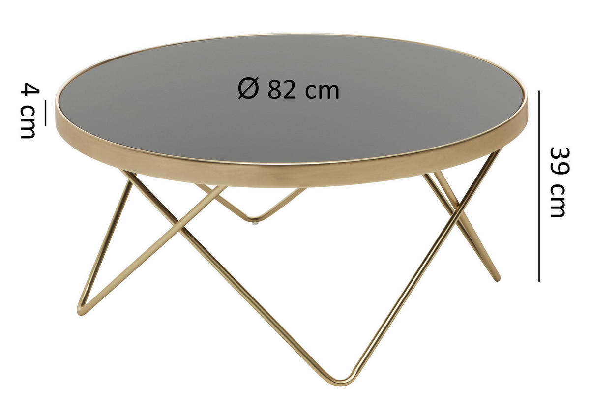 COUCHTISCH Sicherheitsglas 82/82/39 cm rund Schwarz, Goldfarben  - Goldfarben/Schwarz, Design, Glas/Metall (82/82/39cm) - MID.YOU