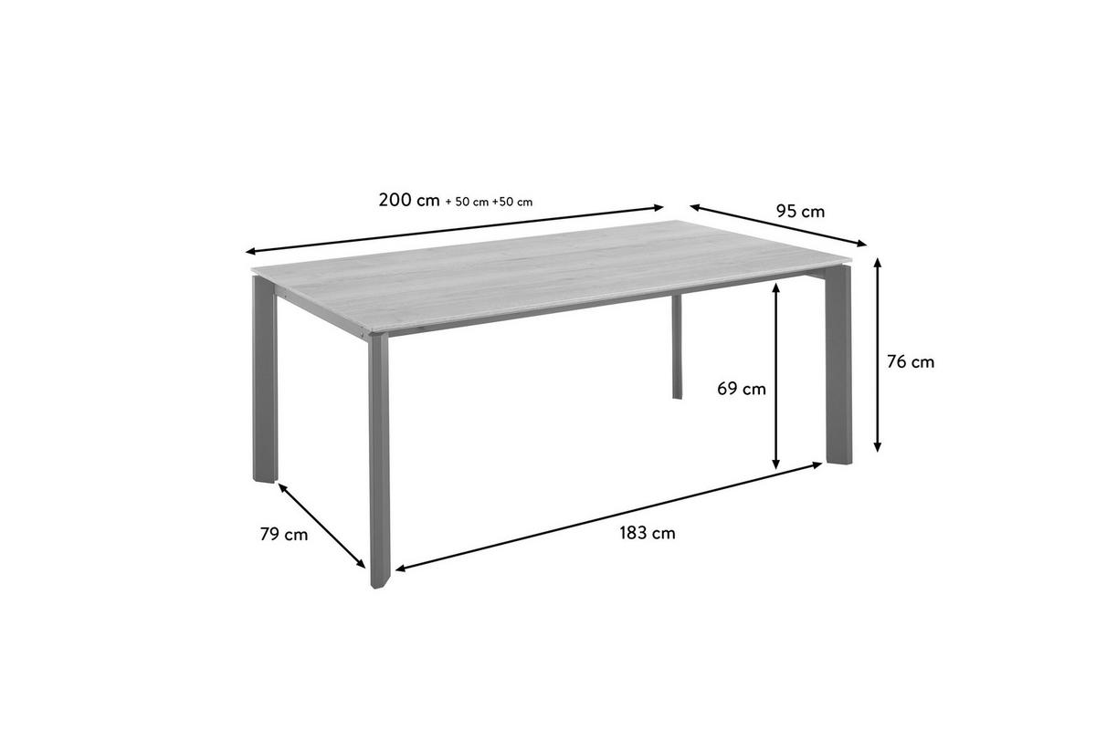ESSTISCH Schwarz, Eichefarben rechteckig  ausziehbar  - Eichefarben/Schwarz, Basics, Holzwerkstoff/Metall (200-300/95/76cm) - Celina Home