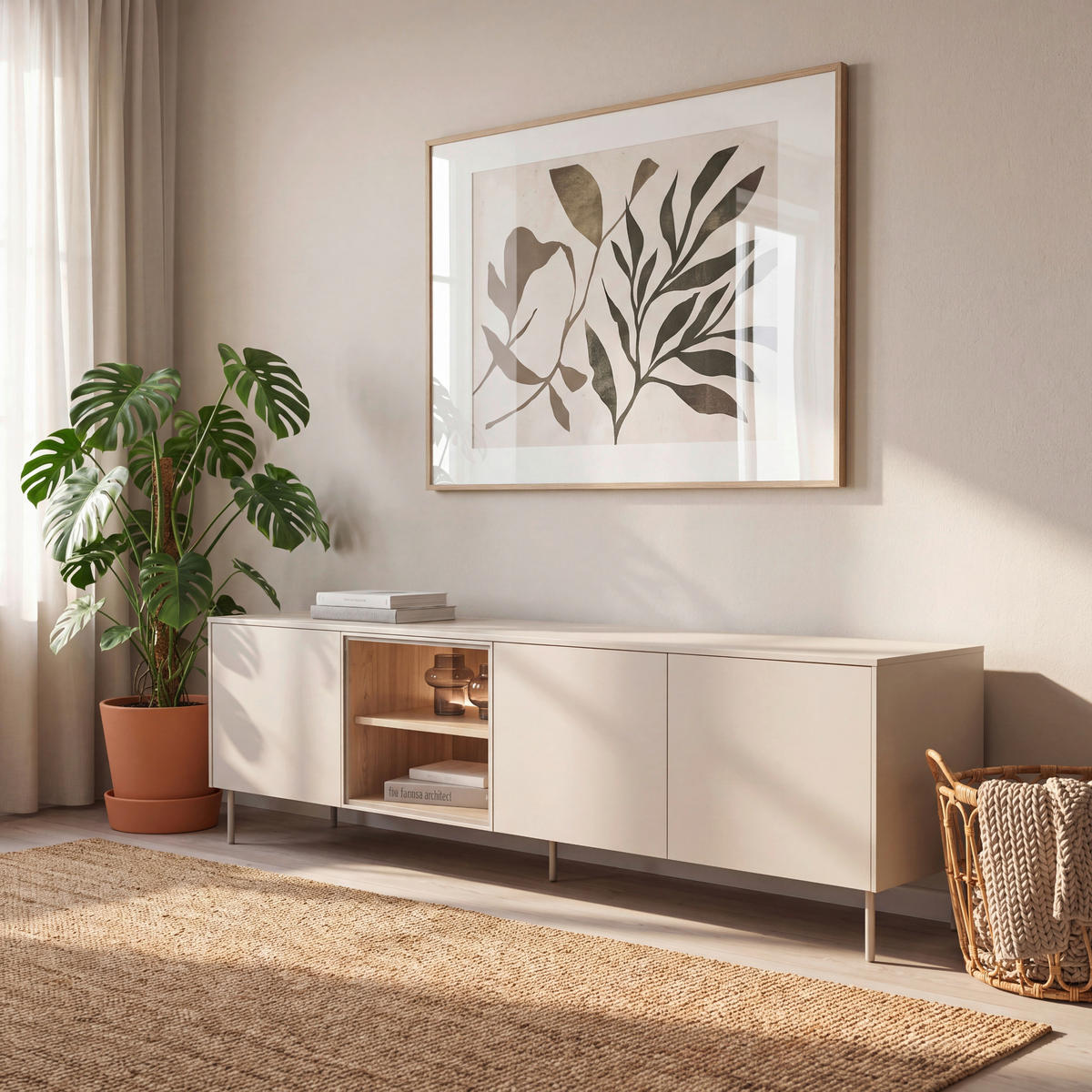 TV-ELEMENT Eichefarben, Kaschmir  195/57/41 cm  - Kaschmir/Eichefarben, Modern, Glas/Holzwerkstoff (195/57/41cm) - Carryhome