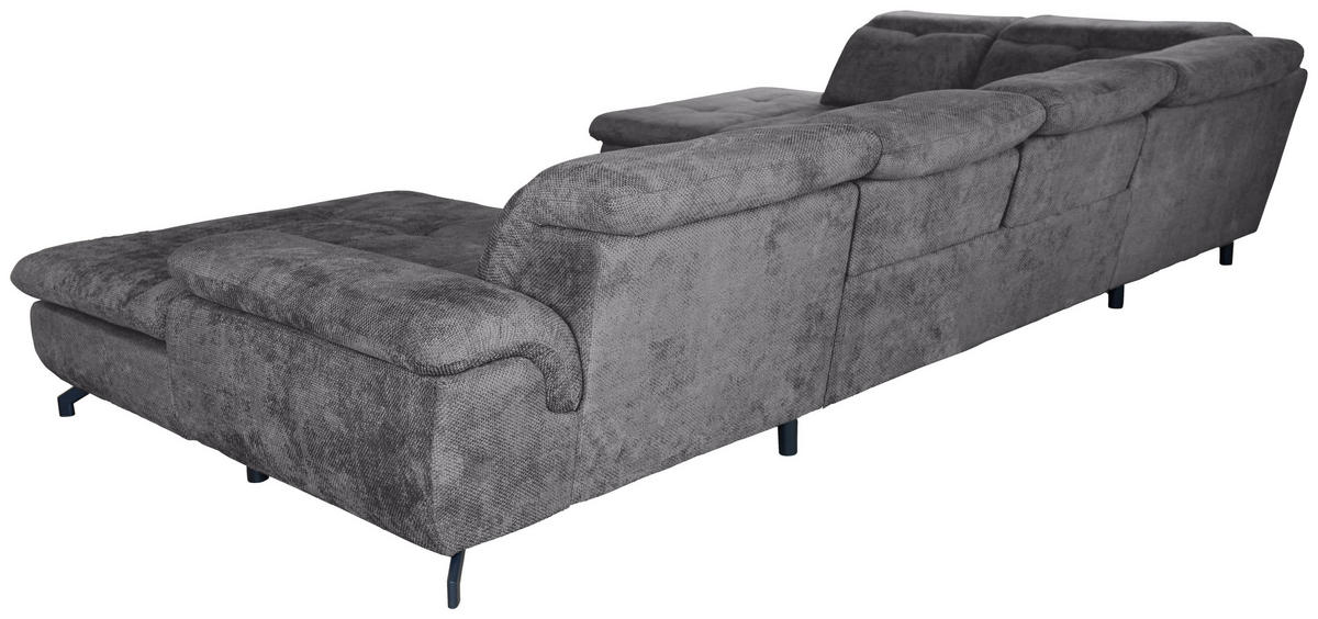 WOHNLANDSCHAFT Dunkelgrau Struktur  - Dunkelgrau/Schwarz, KONVENTIONELL, Textil/Metall (253/357/188cm) - Carryhome