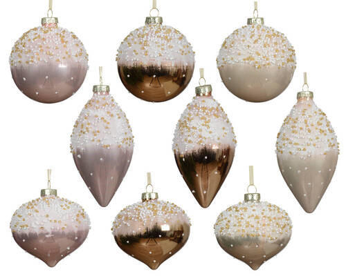 KUGLA ZA JELKU - bela/zlatna, Osnovno, staklo (8cm)