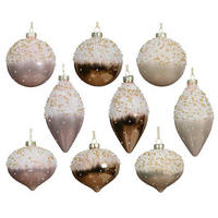 KUGLA ZA JELKU - bela/zlatna, Osnovno, staklo (8cm)